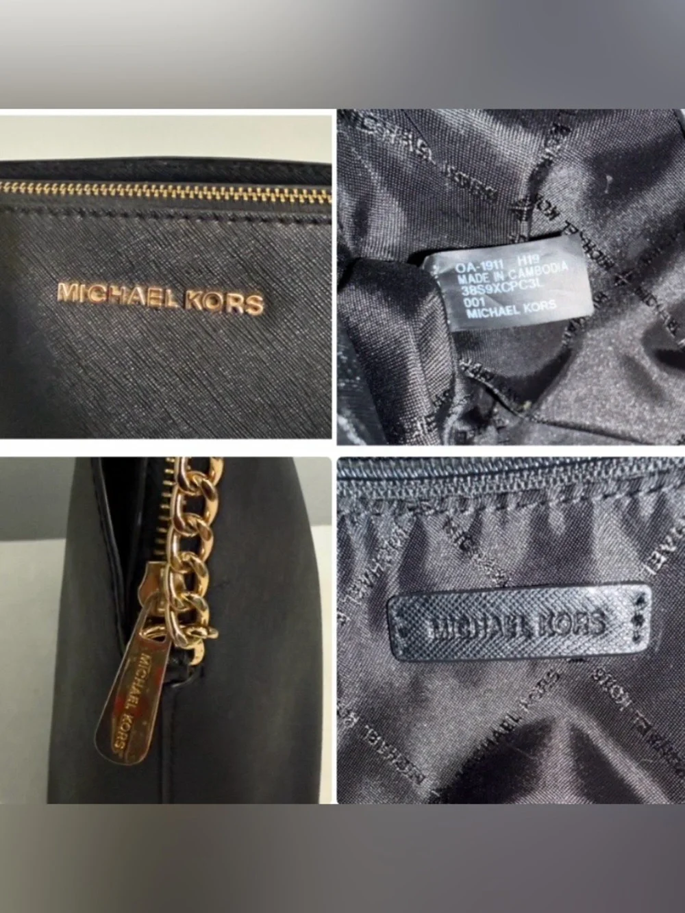 Michael Kors Black Saffiano Leather Dome Crossbody with Gold Hardware